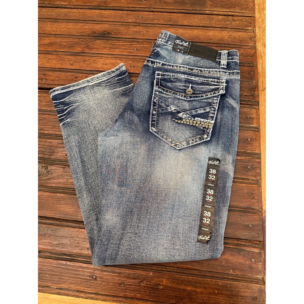 True Luck Jeans Mens 38x32 Straight Full Blast Stretch Denim TL22031404 Blue NWT